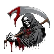grim reaper licking blood off his scythe with a smile tattoo  tattoo design idea