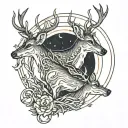 three connected deer in front of a moon with a bite out of the edge tattoo design idea