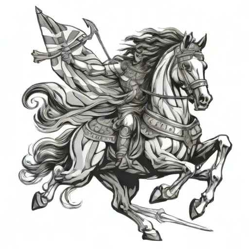 Mahabharat warrior shooting arrows, White horse galloping with flag waving  tattoo design idea
