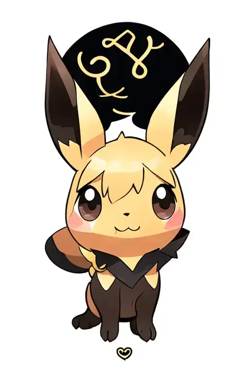 A cute chibi eevee in a onepiece of a shiny umbreon tattoo design idea