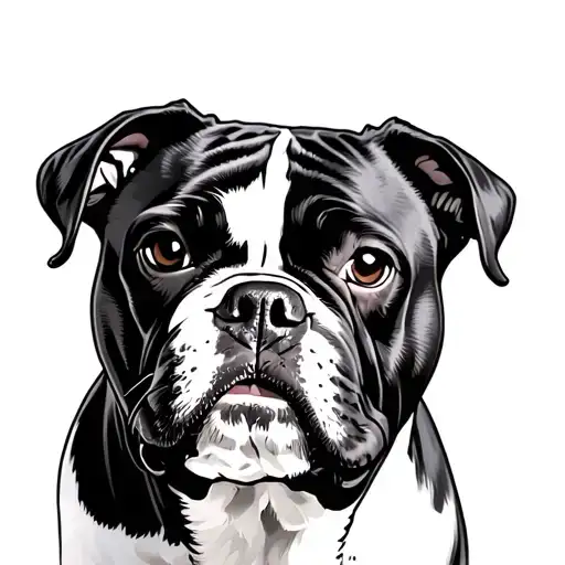black and white boxer dog tattoo design idea