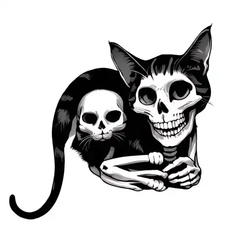 Skeleton Holding Cat tattoo design idea