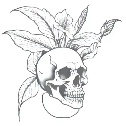 peace lily with a demon skull as vase rebuilt tattoo design idea