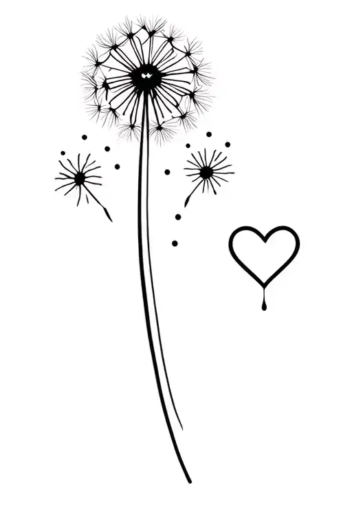 I want something with fine lines dots and a dandelion adnd a heart for behind my ear tattoo design idea