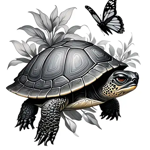 turtle and butterfly cont;nue tattoo design idea