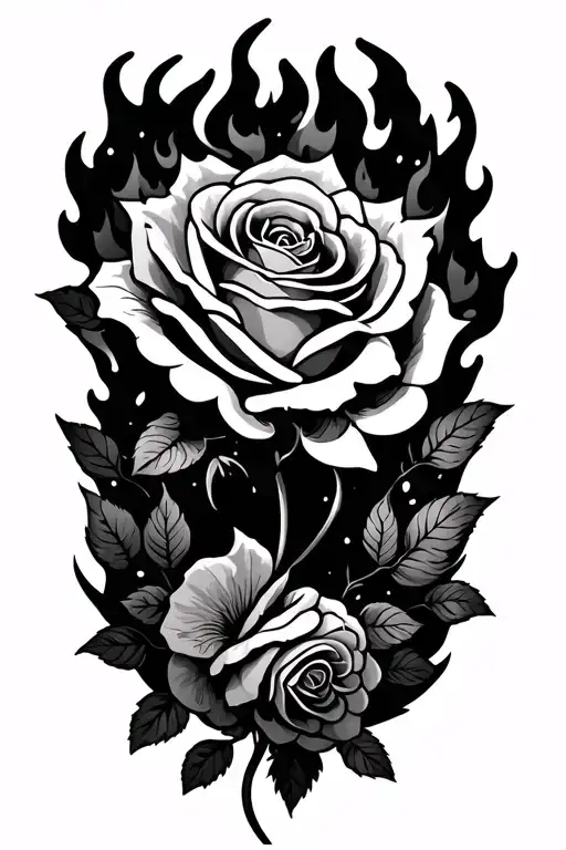 roses zodiac sign sagittarius on fire tattoo design idea