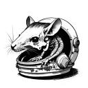 rat skeleton on top austronaut helmet tattoo design idea