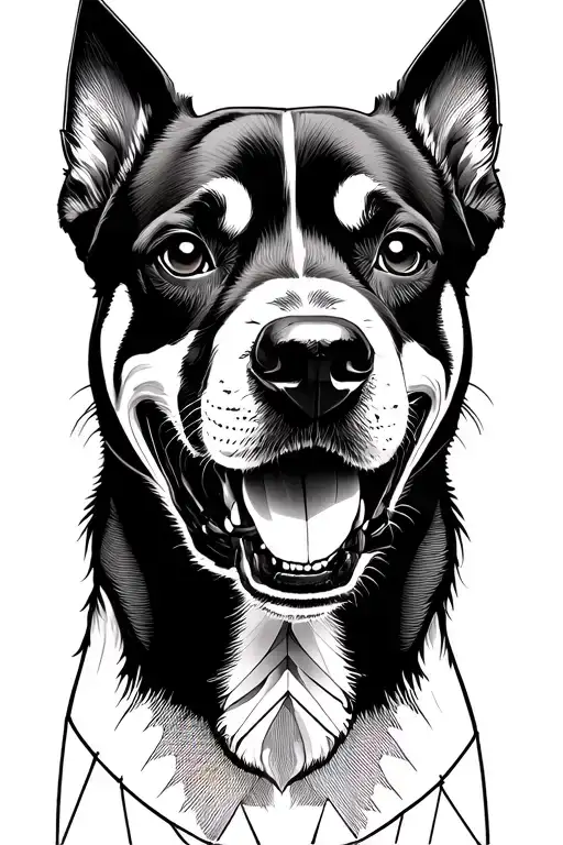 mouth of 2 dogs with geometry tattoo design idea