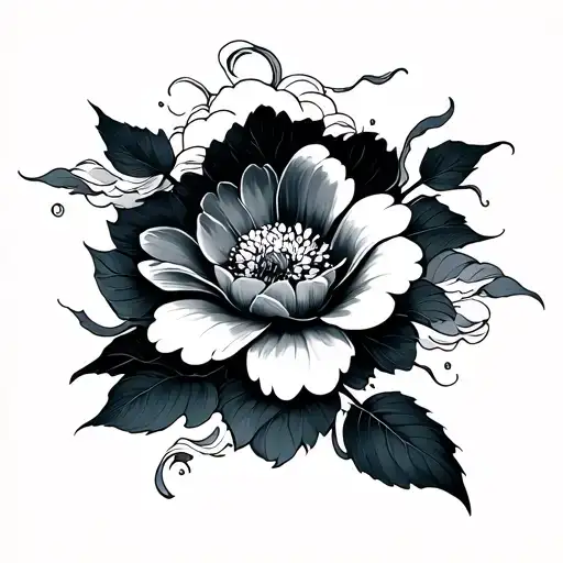 japanese flower  with clouds and wind tattoo design idea