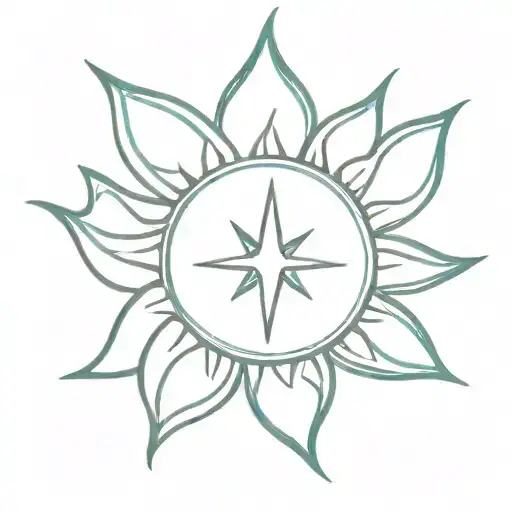 simple sun tattoo with turquoise flame tattoo design idea