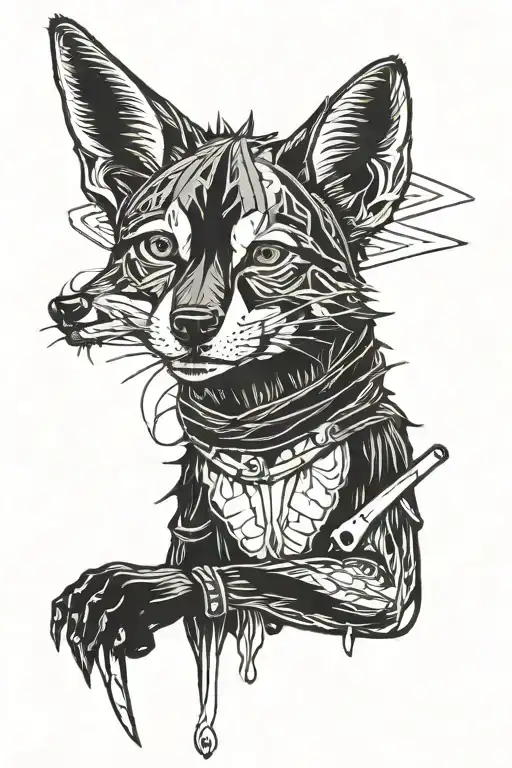 Jackal with knife intertwined tattoo design idea