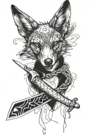 Jackal with knife intertwined tattoo design idea