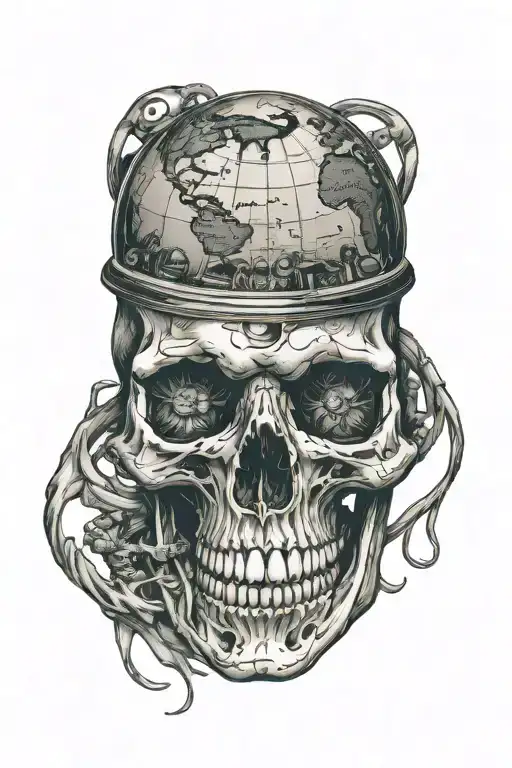 globe made from a skull tattoo design idea