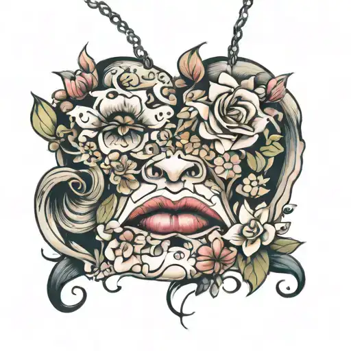 flowers hanging from lips tattoo design idea