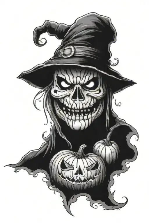 Jack the pumpkin lord with themis in black tattoo design idea