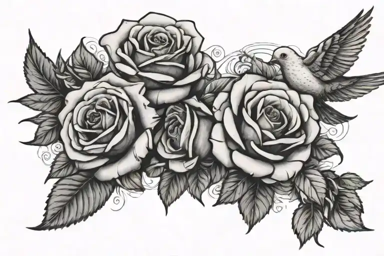 roses made of money and dove  tattoo design idea