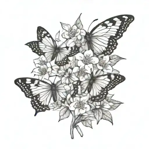 almond flowers and butterflies tattoo design idea