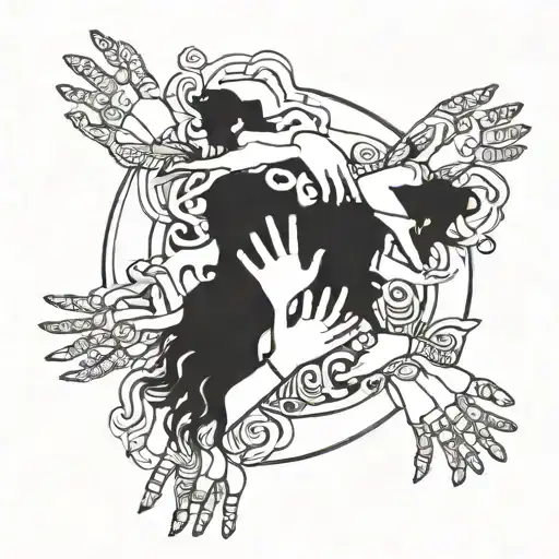 A tattoo design featuring the silhouettes of 7 siblings holding hands in a circle, symbolizing unity and family bond tattoo design idea