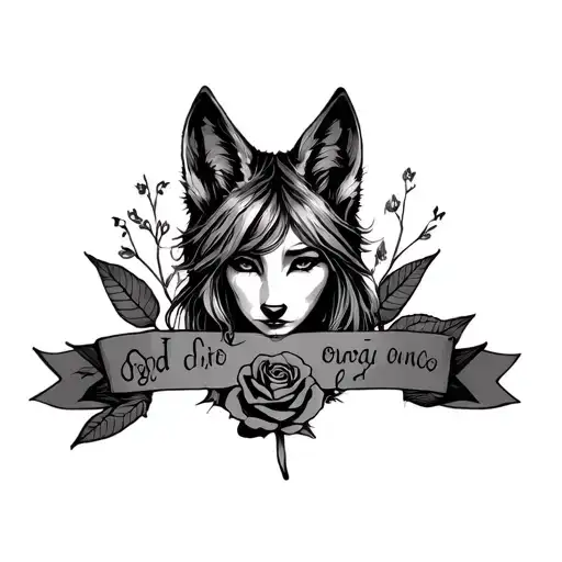 coyote girl word with a rose tattoo design idea
