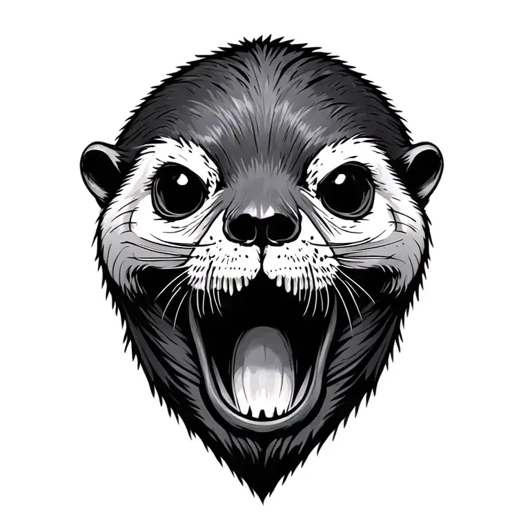 skul half otter face tattoo design idea