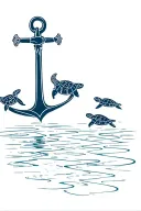 anchor with 3 turtles swimming in the water tattoo design idea