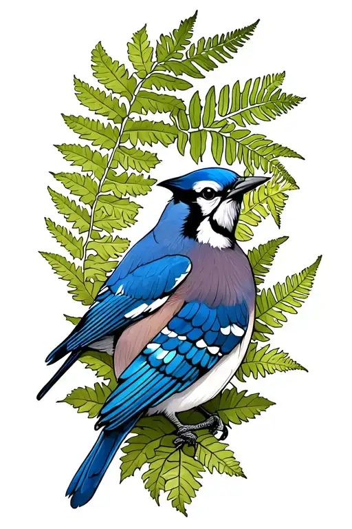 a bluejay with a silverfern and a fantail wit a mapleleaf  tattoo design idea