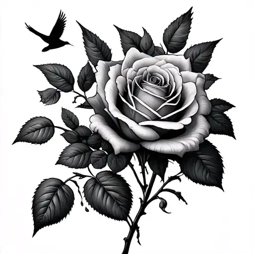 dead roses with birds flying tattoo design idea