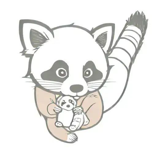 Red panda playing with baby red panda tattoo design idea