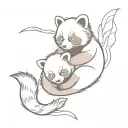 Red panda playing with baby red panda tattoo design idea