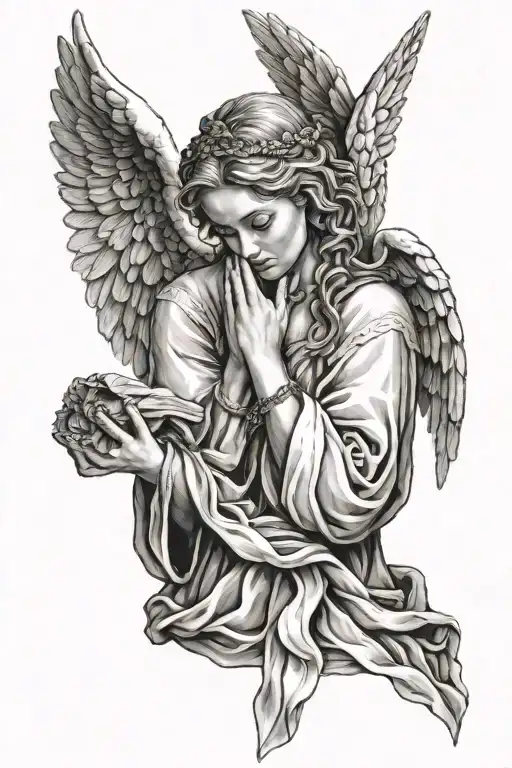 female angel praying hands together tattoo design idea