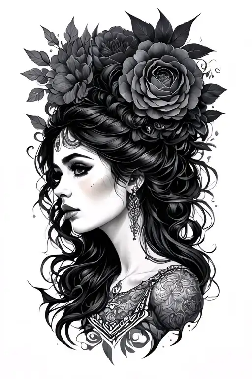 dark feminini aeshtetic tattoo design idea