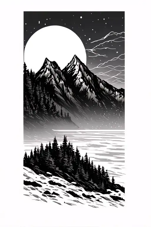 PNW simple lines tattoo design idea