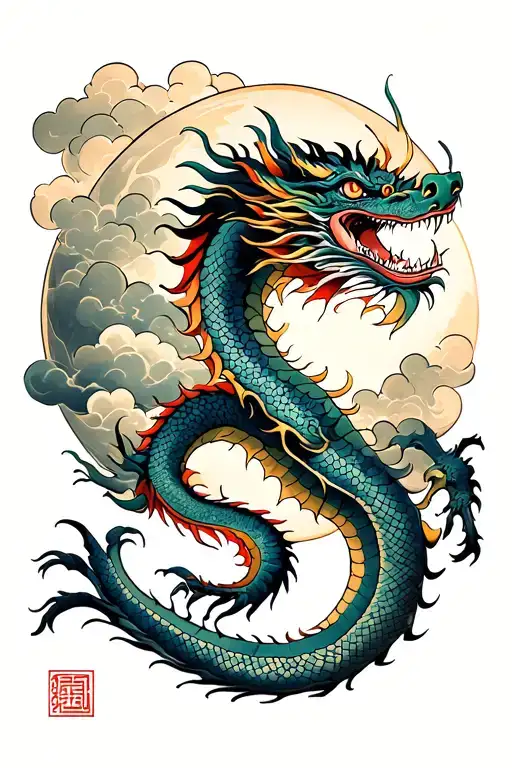 dragon tattoo moon cloud tattoo design idea