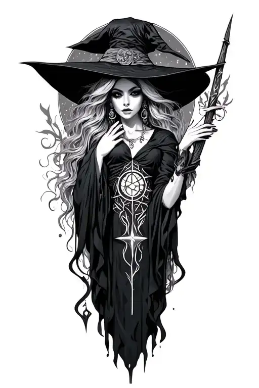 occultism witches and modern tattoo design idea