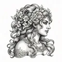 greek goddess with water hair tattoo design idea