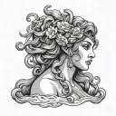 greek goddess with water hair tattoo design idea
