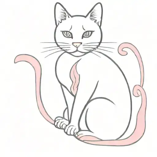 breast cancer ribbon and a cat sitting tattoo design idea