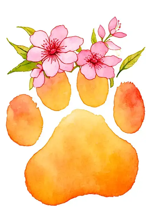 Dog paw with sakura flowers tattoo design idea