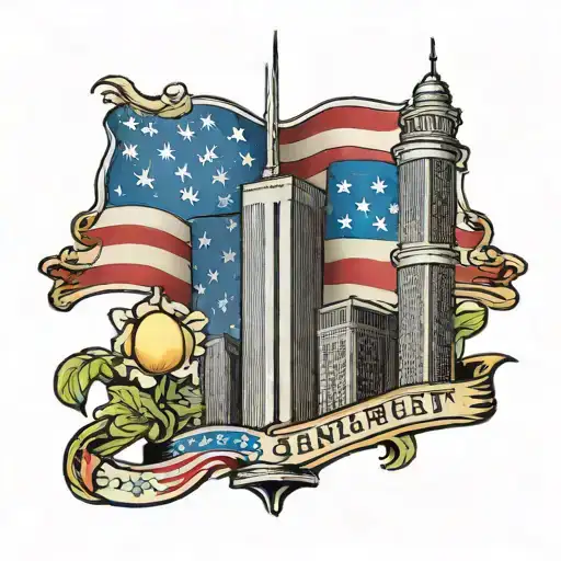 EMT American flag and twin towers tattoo design idea