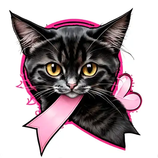 Breast cancer Ribbon with a kitty tattoo design idea