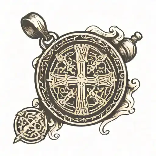 Saint Benedict's Medal in black ink, no fills  tattoo design idea