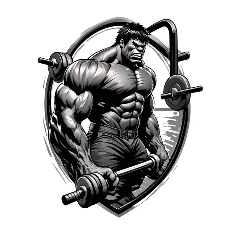 hulk and gym equipment theme sleeve tattoo design idea