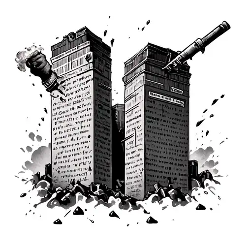 molotov cocktails as twin towers tattoo design idea