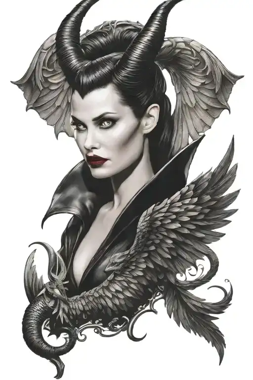 maleficent horns and wings tattoo design idea