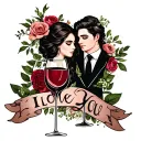 I love you, wife and husband, wine glass tattoo design idea