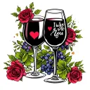 I love you, wife and husband, wine glass tattoo design idea