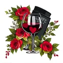 I love you, wife and husband, wine glass tattoo design idea