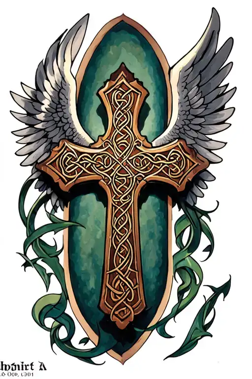 Celtic cross with wings tattoo design idea