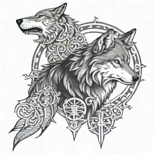 Wolf, Crow, rune and 777 tattoo design idea