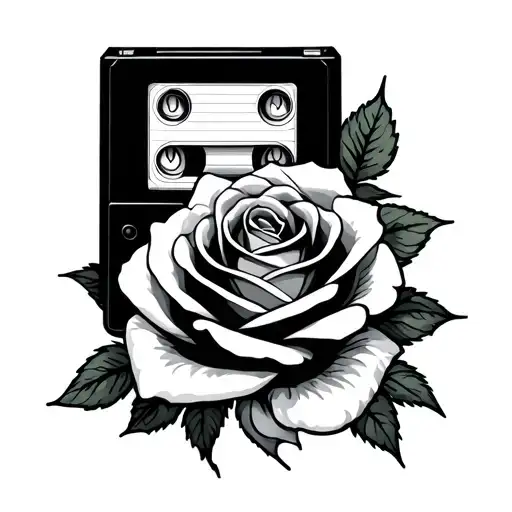 VHS tape with a rose  tattoo design idea